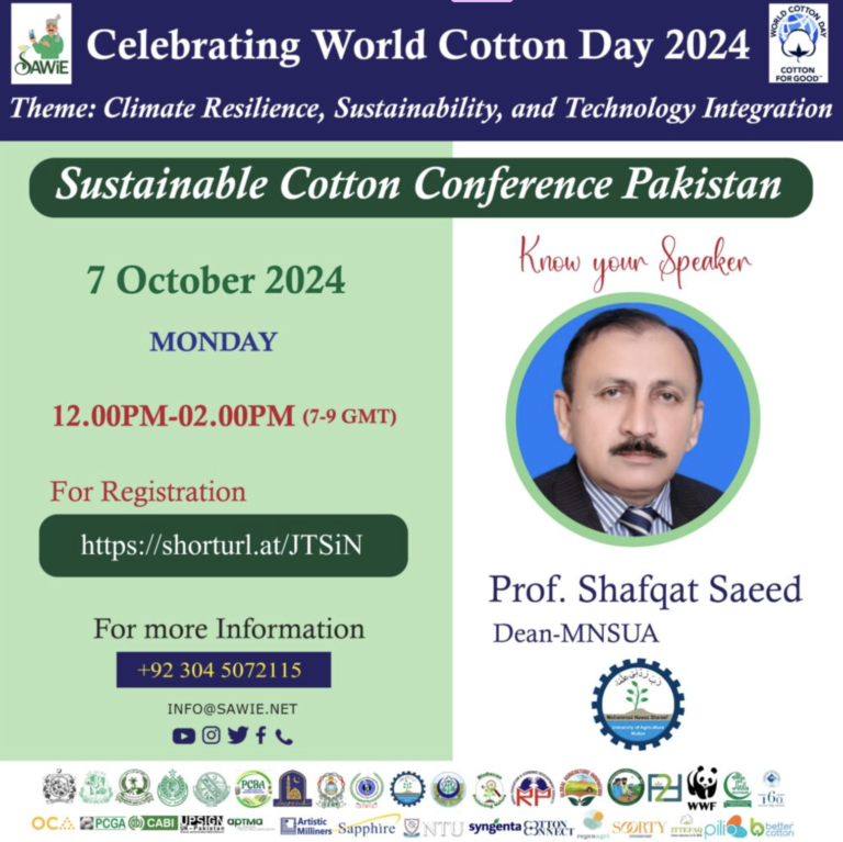 Speaker Announcement: Prof. Shafqat Saeed Joins Sustainable Cotton Conference Pakistan 2024!